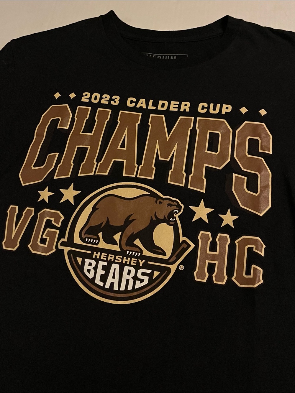 2023 Hershey Bears Calder Cup Champions AHL Ice Hockey T-Shirt MEDIUM Black PA